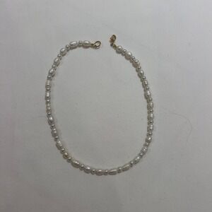 Freshwater Pearl Necklace White Rice and Round Beaded Gold Tone Clasp